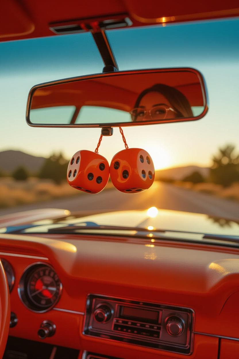 Retro Fuzzy Dice Car Accessory Set